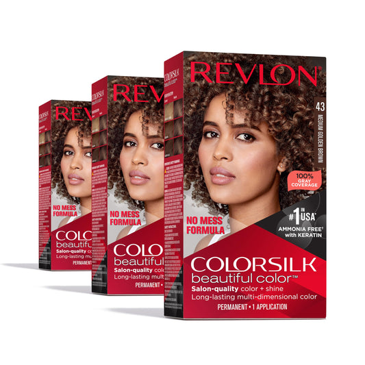 Revlon Colorsilk Beautiful Color Permanent Hair Color, (OLD VERSION) 43 Medium Golden Brown (Pack of 3) Beauty & Personal Care REVLON