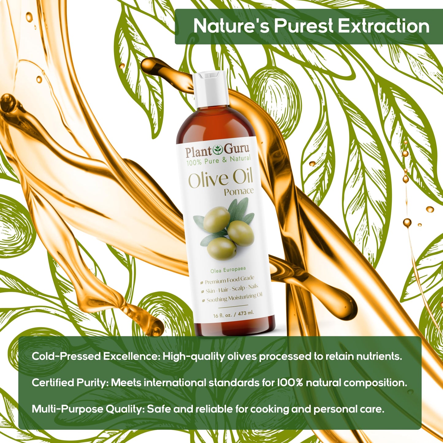 Plant Guru Olive Oil Pomace 16 fl. oz. 100% Pure Natural Carrier Moisturizer For Skin, Body, Face And Hair Growth. Great For DIY Soap Making Beauty & Personal Care Plant Guru