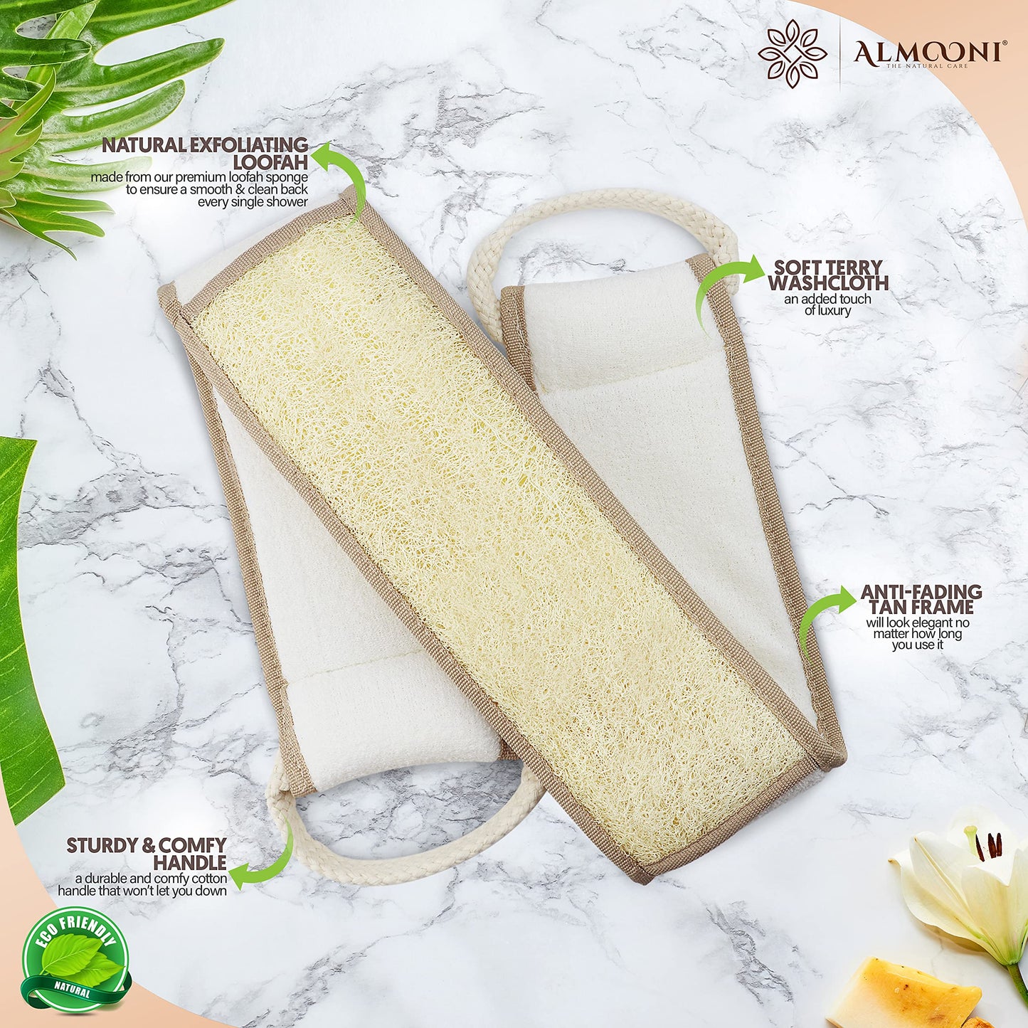 Almooni Natural Egyptian Loofah Back Scrubbers for Use in Shower, Exfoliating Natural Loofah Back Scrubber for Shower for Men and Women to Clean Your Beauty & Personal Care ALMOONI