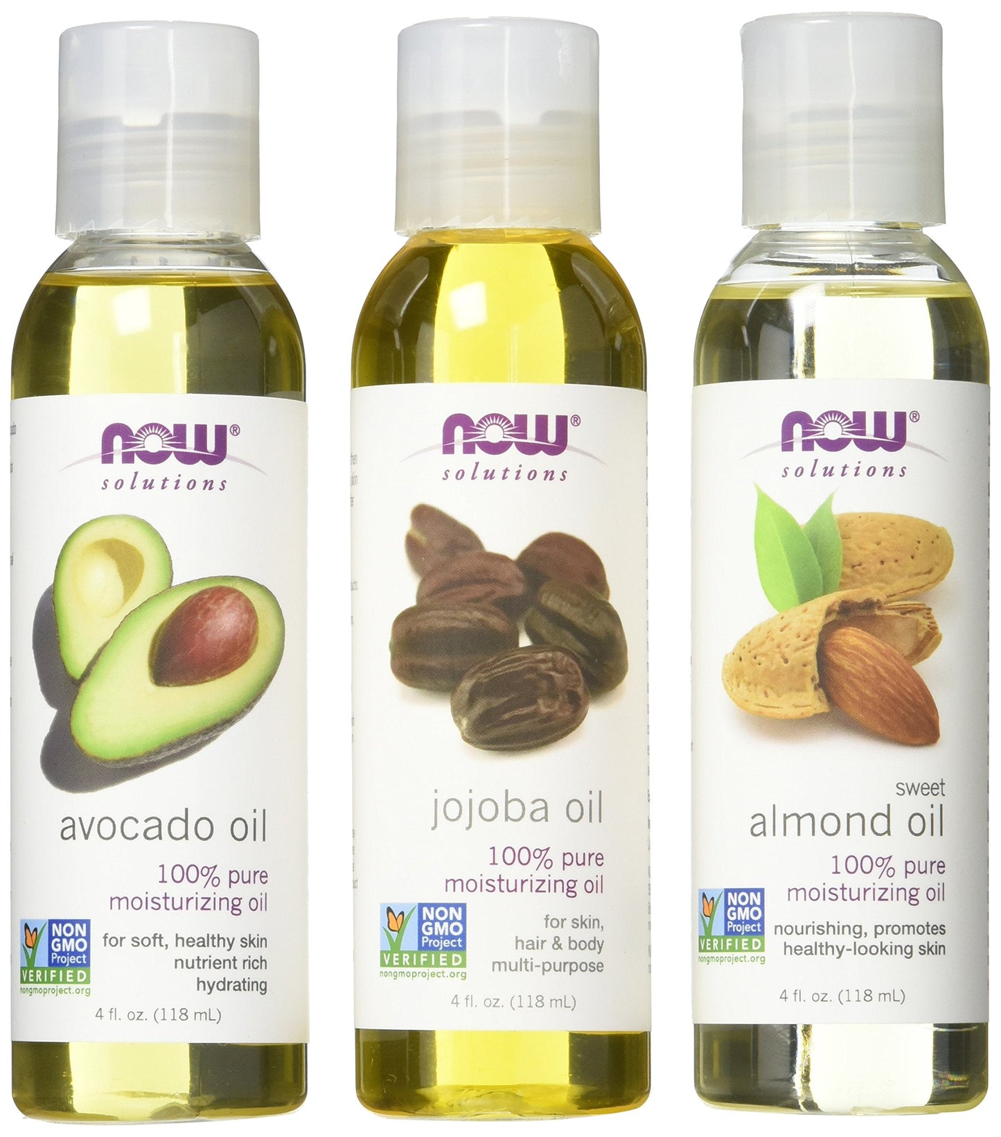 Now Foods Variety Moisturizing Oils Sampler: Sweet Almond, Avocado, and Jojoba Oils - 4oz. Bottles each Beauty & Personal Care NOW Foods