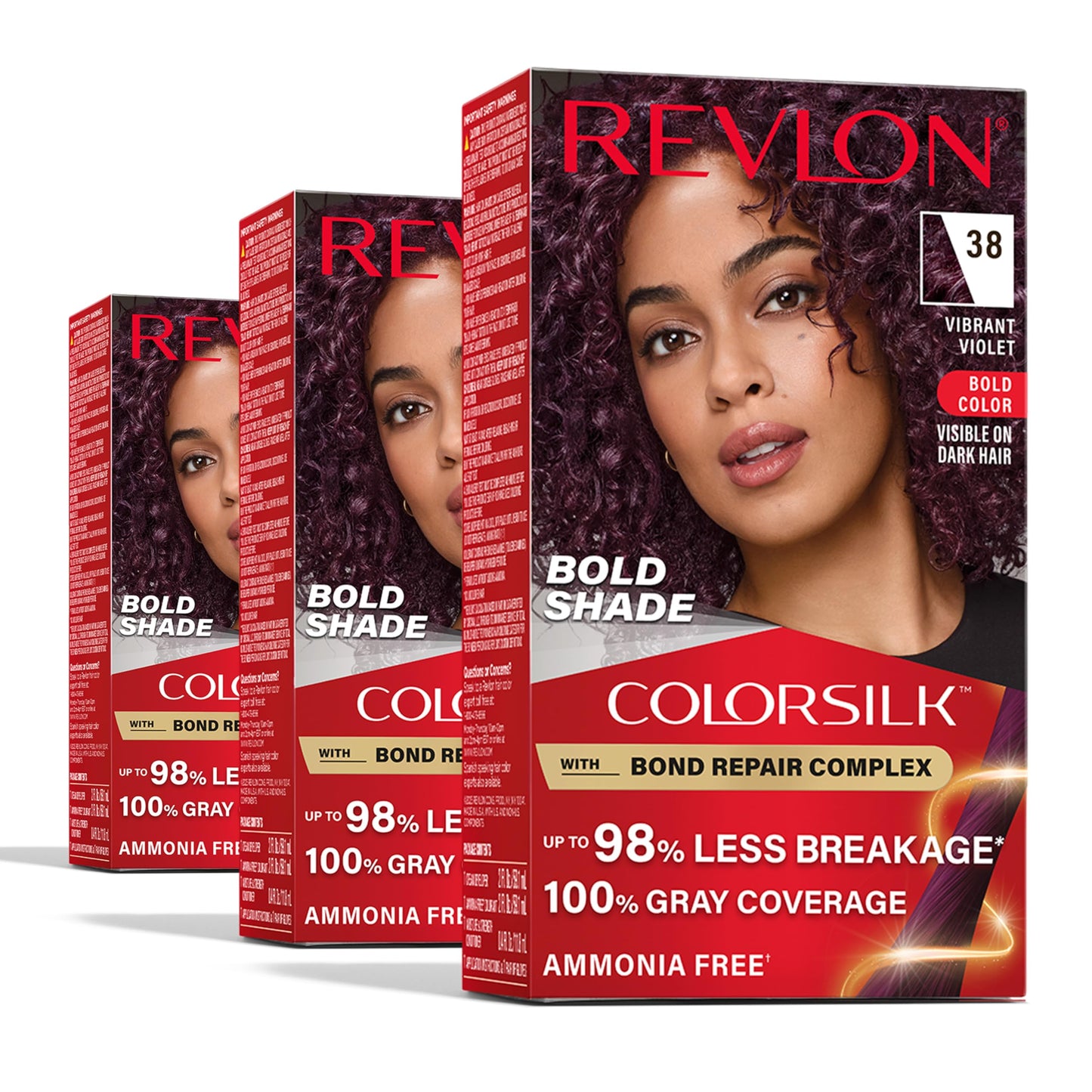 Revlon ColorSilk Permanent Hair Color with Bond Repair Complex, 38 Vibrant Violet, 3 pack Beauty & Personal Care REVLON