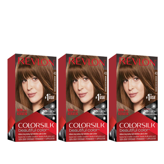 Revlon Permanent Hair Color, Permanent Hair Dye, Colorsilk with 100% Gray Coverage, Ammonia-Free, Keratin and Amino Acids, 43 Medium Golden Brown, 4.4 Beauty & Personal Care REVLON