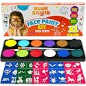 Blue Squid Face Painting Kit for Kids - 120g/4.23oz Face Paint Kit Palette, Stencils, 12 Colors - Safe for Sensitive Skin, Non Toxic Face Painting Kit Beauty & Personal Care Blue Squid