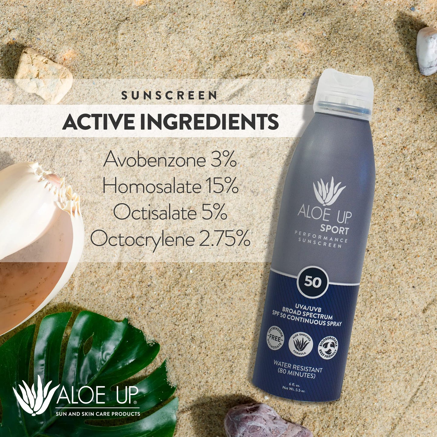 ALOE UP Sport Continuous Spray Sunscreen SPF 50 - Broad Spectrum UVA/UVB Sunscreen Protector for Face and Body - With Aloe Vera Gel - Fast Absorbing Beauty & Personal Care ALOE UP