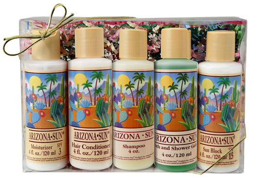 Gift Set - Five - 4 oz. Bath Products - Includes Moisturizer - SPF 15 - Shampoo - Hair Conditioner - Bath and Shower Gelee - Relaxing - Great Gift Beauty & Personal Care Arizona Sun