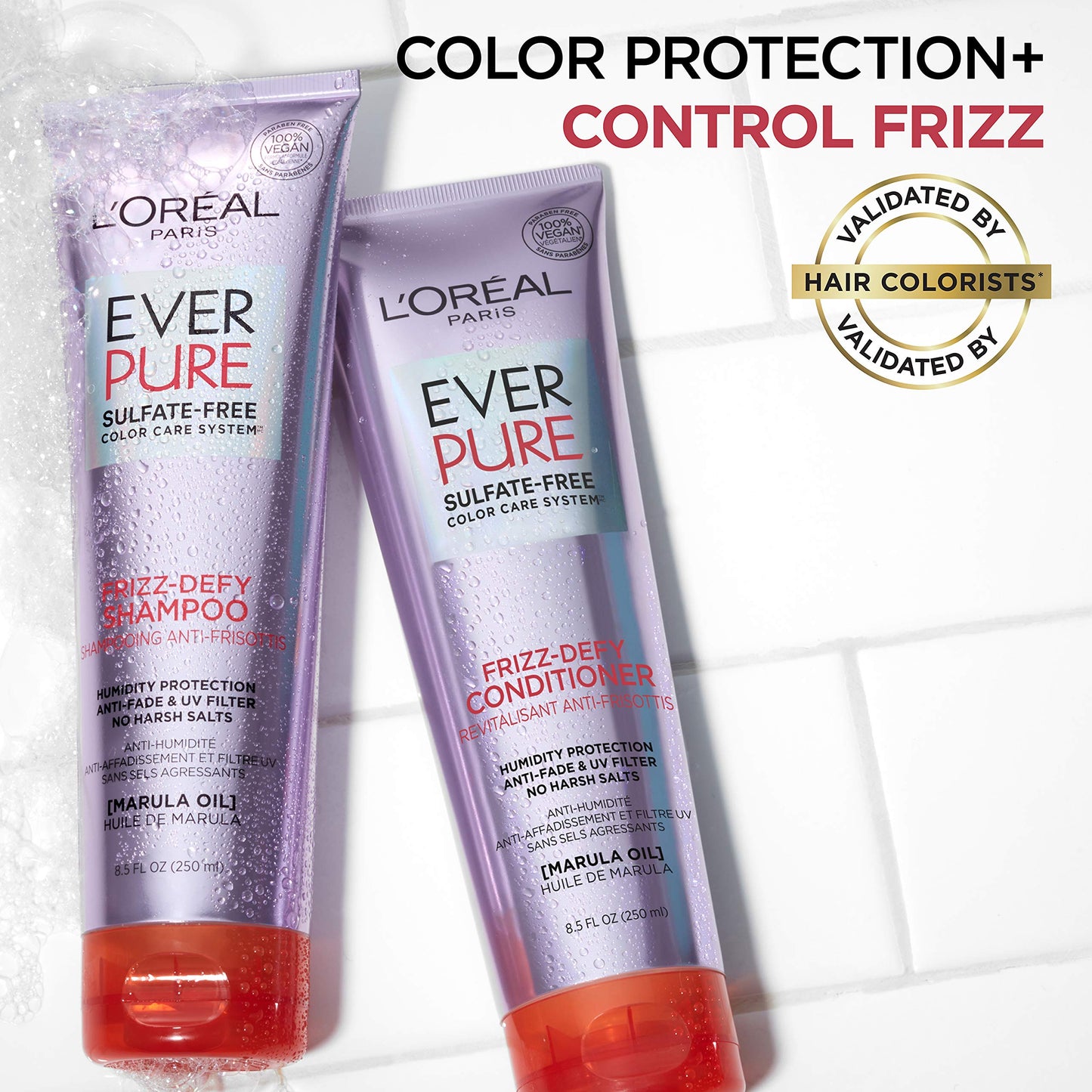 L'Oreal Paris Hair Care EverPure Sulfate Free Frizz Defy Conditioner, with Marula Oil, 2 Count (8.5 Fl; Oz each) (Packaging May Vary) Beauty & Personal Care L'Oreal Paris