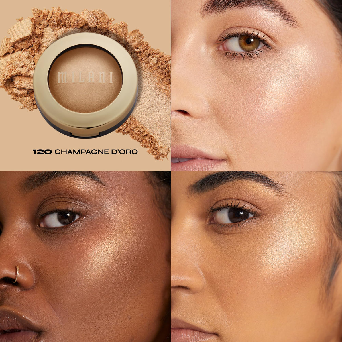 Milani Highlighter Makeup - Baked Contour Powder & Face Highligher, Made in Italy - Champagne D'Oro