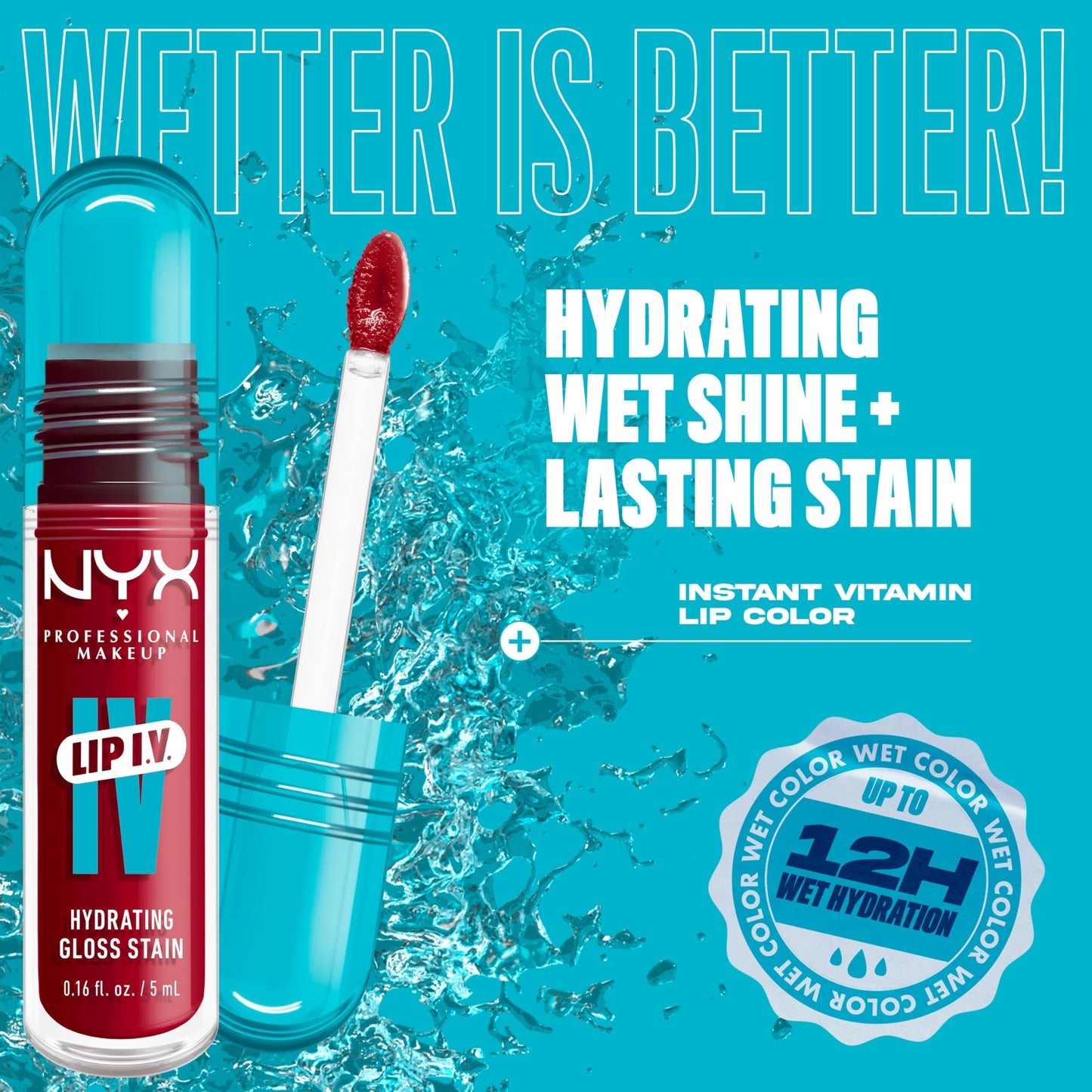 NYX PROFESSIONAL MAKEUP Lip IV Hydrating Glossy Lip Stain with 12HR Hydration - Red-y Set Wet (Red) Beauty & Personal Care NYX PROFESSIONAL MAKEUP