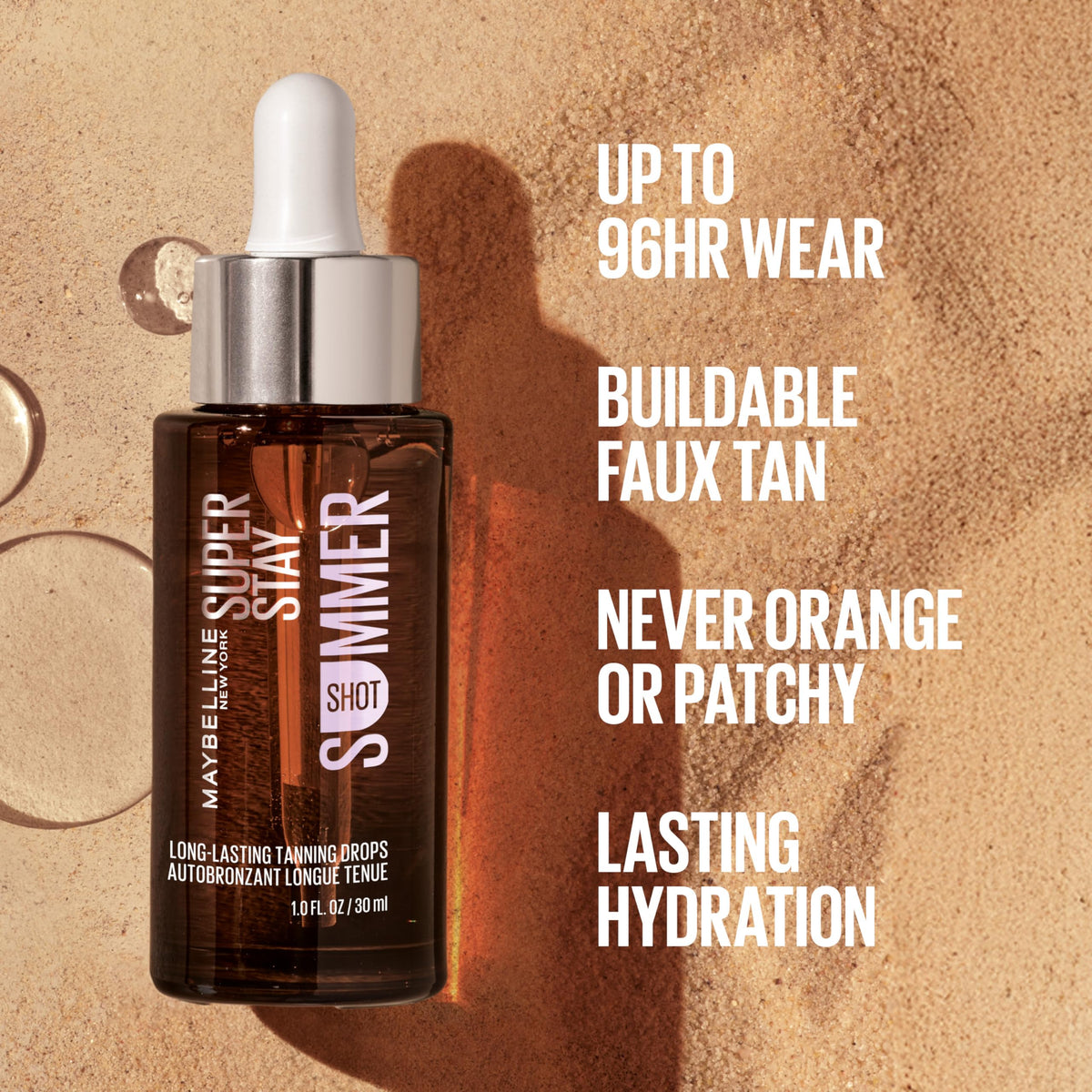 Maybelline Super Stay Summer Shot Face Tanning Drops, Customizable Self Tan for 96 Hours, with 2% Hyaluronic Acid For Face and Neck, Buildable