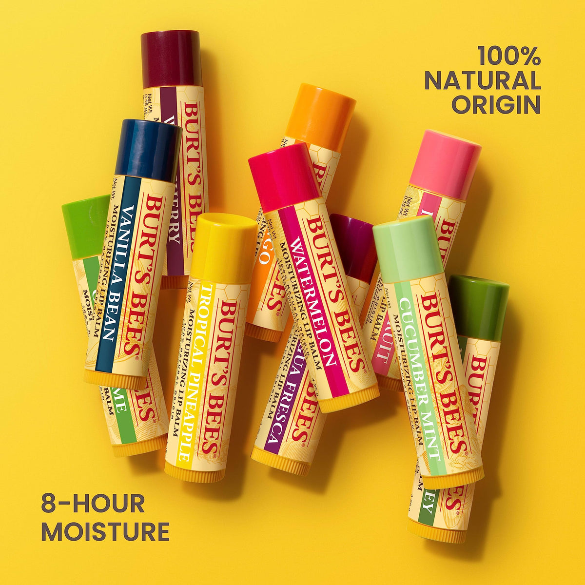 Burt's Bees Lip Balm, Beeswax, Strawberry, Coconut and Pear, and Vanilla Bean Pack, With Responsibly Sourced Beeswax, Tint-Free, Natural Lip Beauty & Personal Care Burt's Bees