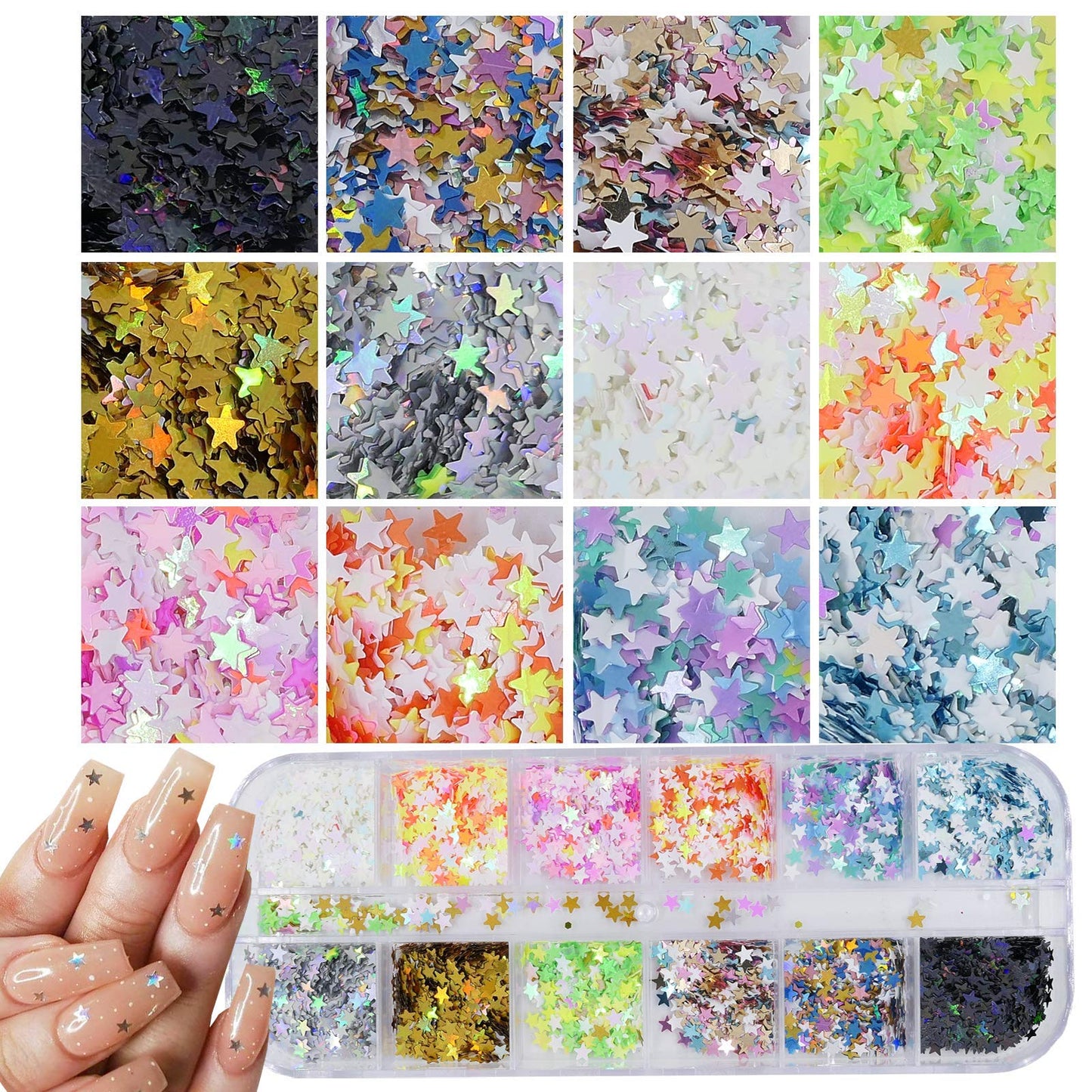 AddFavor 4 Boxes Holographic Nail Sequins Shapes Mixed Iridescent Nail Glitter Flakes Butterfly Hearts Star DIY Design Manicure Decorations Sets Beauty & Personal Care AddFavor