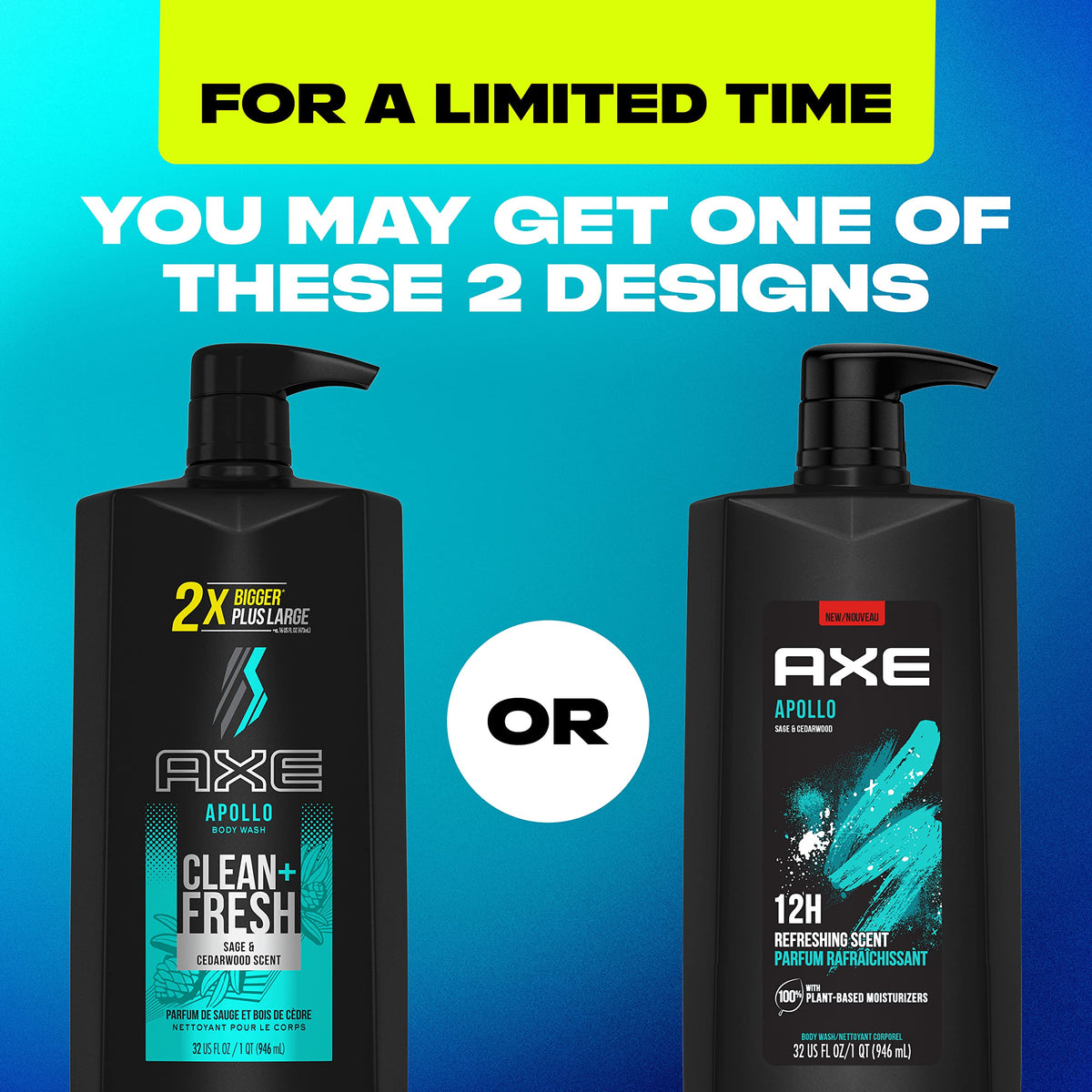 AXE Body Wash All-Day Fresh Shower Gel Apollo Sage & Cedarwood Men's Body Wash with Odor-Busting Prebiotics 32 oz Pump Beauty & Personal Care AXE