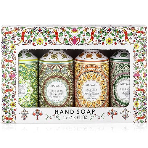 Mosaic Liquid Hand Soap / Wash Gift Set, Ideal Bathroom Kitchen Hand Soap Set , Olive Oil + Coconut & Hibiscus + Gardenia + Orange Blossom, 4 x 24.6 Beauty & Personal Care AnatoliaDaphne