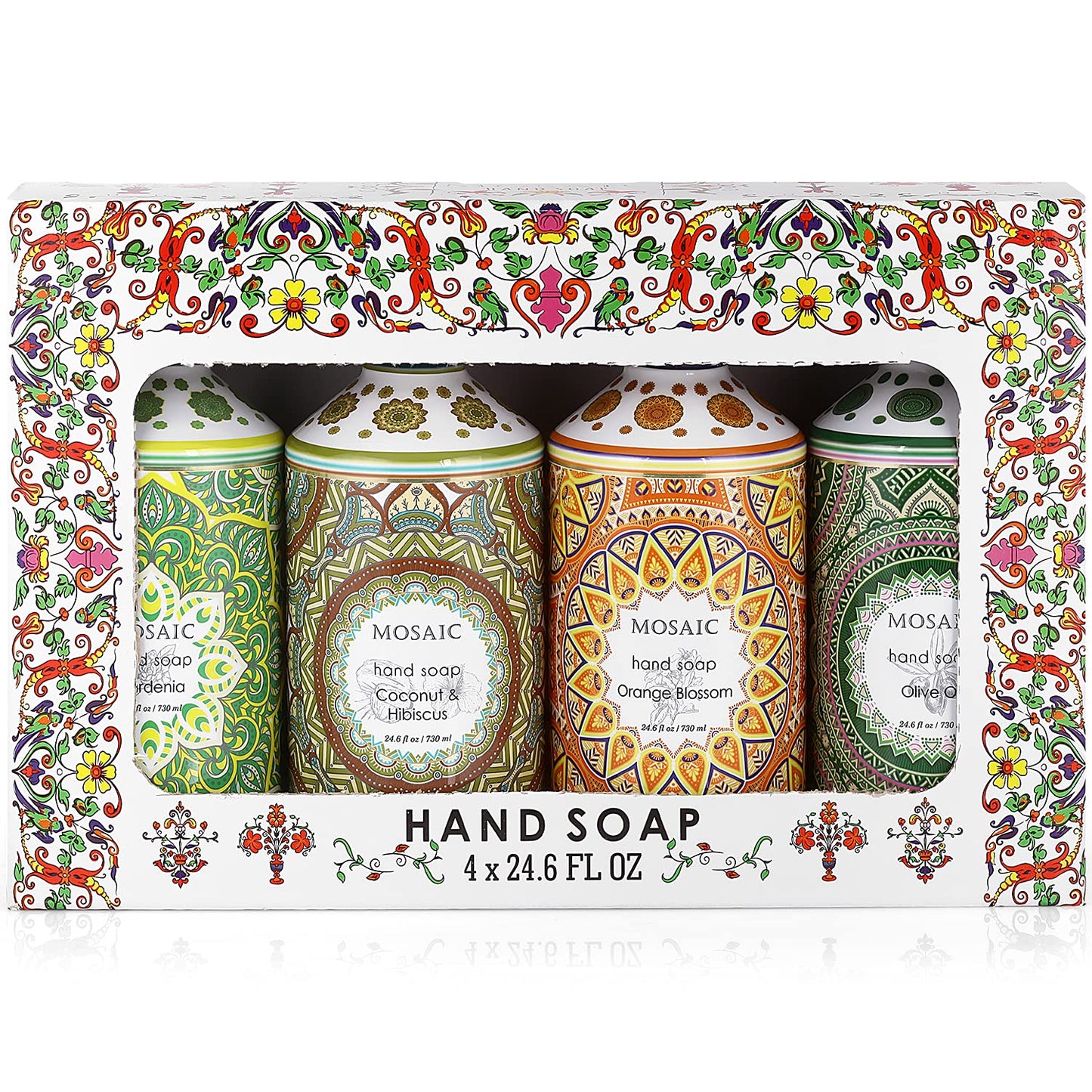 Mosaic Liquid Hand Soap / Wash Gift Set, Ideal Bathroom Kitchen Hand Soap Set , Olive Oil + Coconut & Hibiscus + Gardenia + Orange Blossom, 4 x 24.6 Beauty & Personal Care AnatoliaDaphne