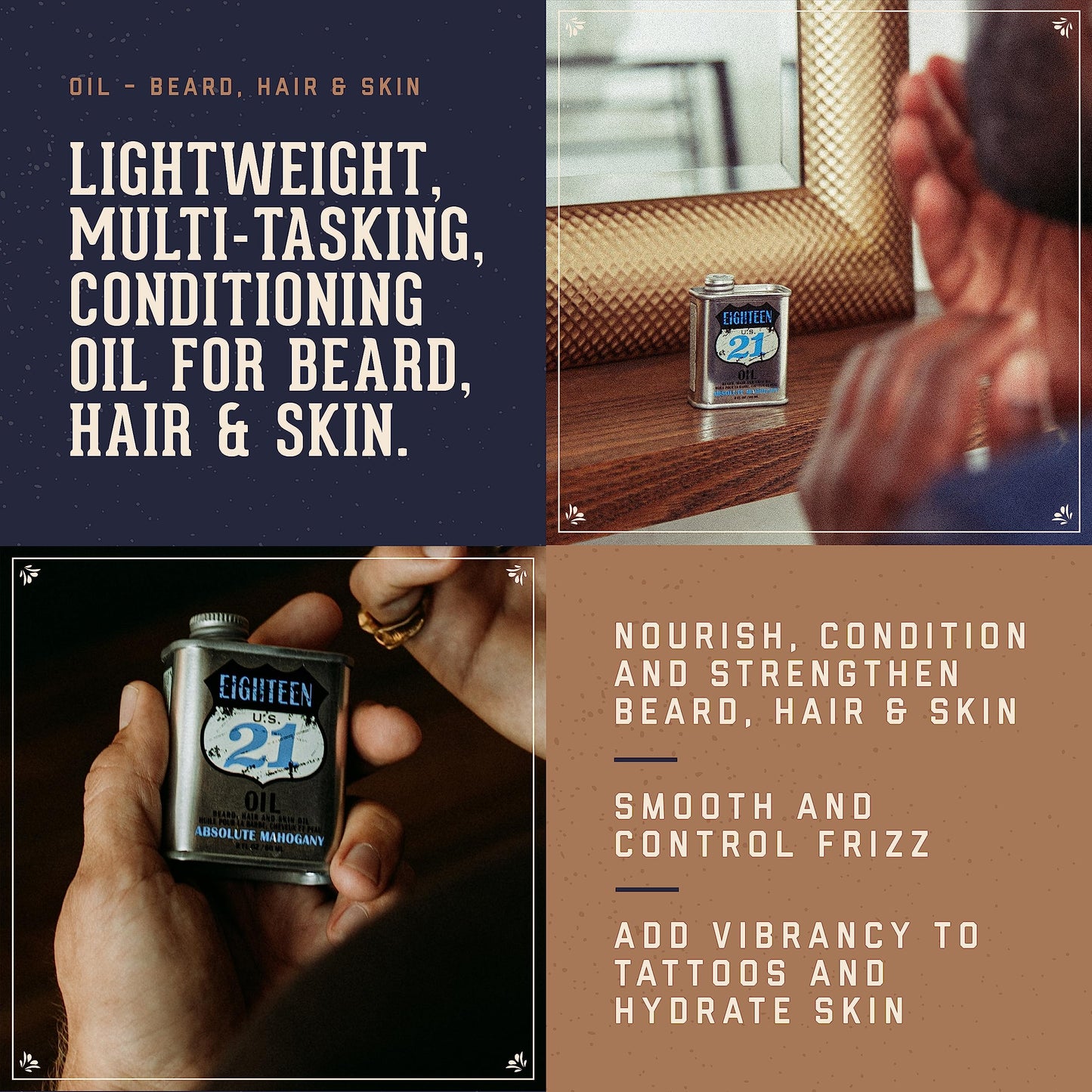 18.21 Man Made OIL - Beard, Hair & Skin - Absolute Mahogany, 2 oz. Beauty & Personal Care 18.21 Man Made
