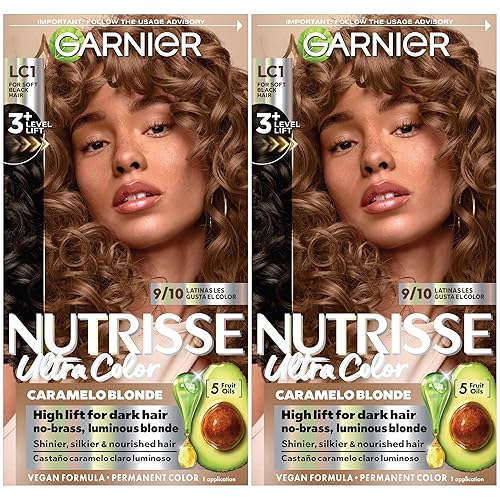 Garnier Nutrisse Ultra Color Nourishing Bold Permanent Hair Color Creme, LC1 Hi-Lift Light Brown (Salted Caramelo), Pack of 2, Hair Dye Kit for 8 Beauty & Personal Care Garnier