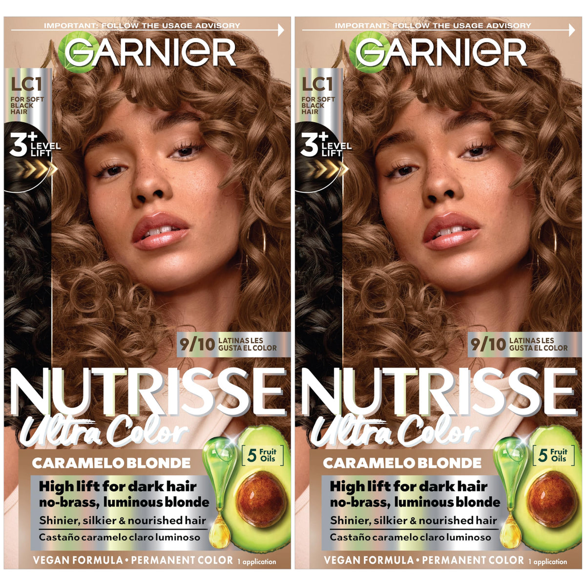 Garnier Nutrisse Ultra Color Nourishing Bold Permanent Hair Color Creme, LC1 Hi-Lift Light Brown (Salted Caramelo), Pack of 2, Hair Dye Kit for 8 Beauty & Personal Care Garnier