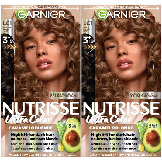 Garnier Nutrisse Ultra Color Nourishing Bold Permanent Hair Color Creme, LC1 Hi-Lift Light Brown (Salted Caramelo), Pack of 2, Hair Dye Kit for 8 Beauty & Personal Care Garnier