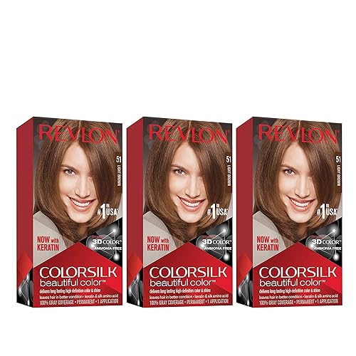 Revlon Permanent Hair Color, Permanent Hair Dye, Colorsilk with 100% Gray Coverage, Ammonia-Free, Keratin and Amino Acids, 51 light Brown, 4.4 Oz Beauty & Personal Care REVLON