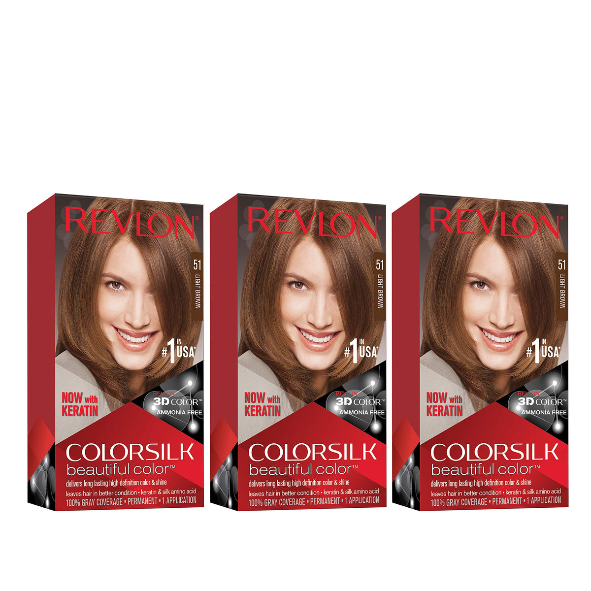 Revlon Permanent Hair Color, Permanent Hair Dye, Colorsilk with 100% Gray Coverage, Ammonia-Free, Keratin and Amino Acids, 51 light Brown, 4.4 Oz Beauty & Personal Care REVLON