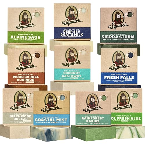 Dr. Squatch Natural Men’s Bar Soap - Cold Process Body Soap Bar with Natural Oils - Gifts for Men - Coconut Castaway, Wood Barrel Bourbon, Coastal Beauty & Personal Care Dr. Squatch