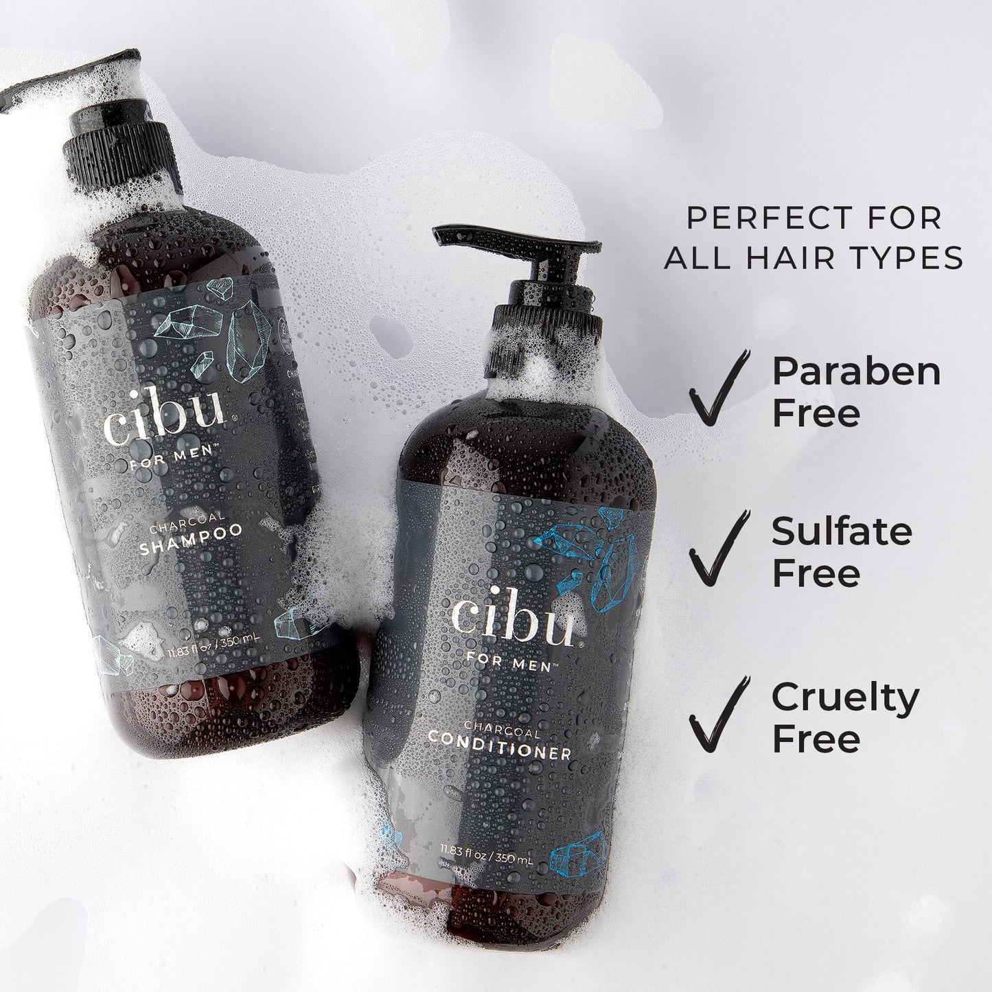 CIBU for Men Charcoal Shampoo and Conditioner Bundle - 12oz Deep Clean Men’s Volumizing Shampoo - 12oz Hydrating and Volumizing Charcoal Cleansing Beauty & Personal Care CIBU