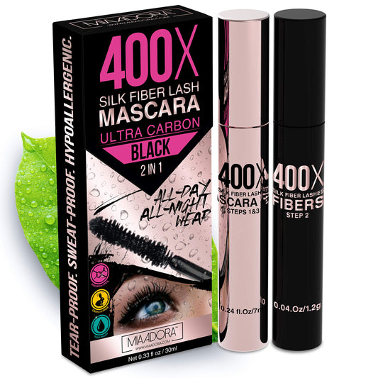 400X Pure Silk Fiber Lash Mascara [Ultra Black Volume and Length], Longer & Thicker Eyelashes. Waterproof, Long Lasting, Instant & Very Easy to Apply Beauty & Personal Care Mia Adora