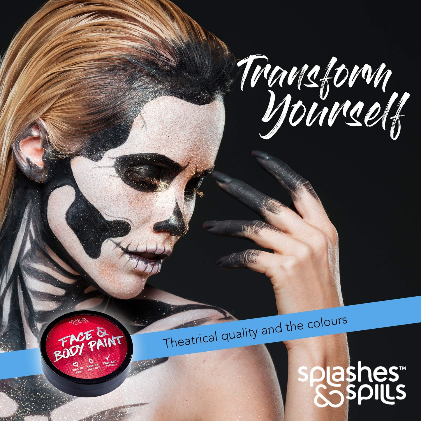 Water Activated SFX Face and Body Paint - Red Face Paint, Special Effects Makeup 18g Cake Tub - Pretend Costume and Dress Up Makeup - Great Beauty & Personal Care splashes & spills