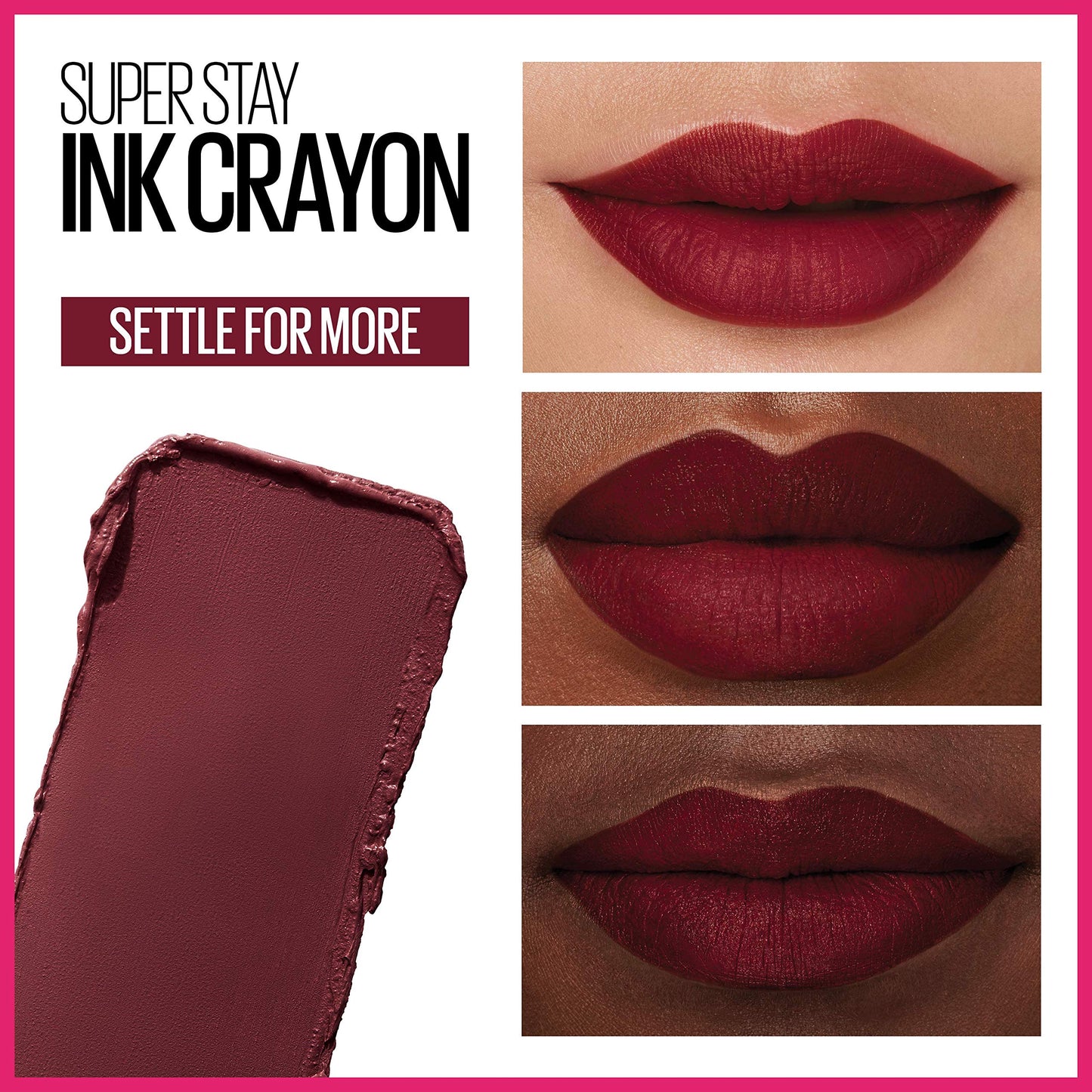 MAYBELLINE Super Stay Ink Crayon Lipstick Makeup, Precision Tip Matte Lip Crayon with Built-in Sharpener, Longwear Up To 8Hrs, Settle For More, Berry Beauty & Personal Care MAYBELLINE