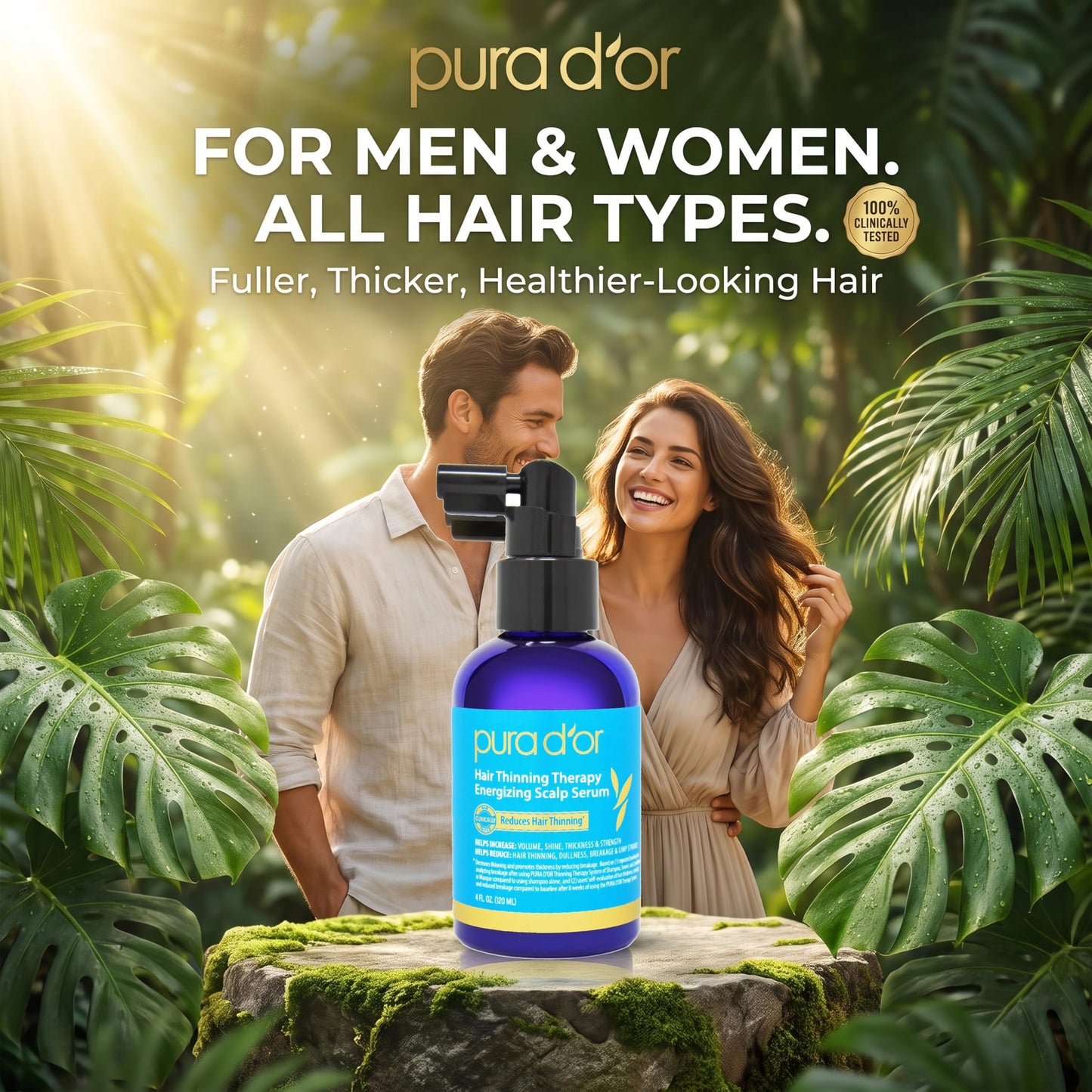 PURA D'OR Hair Thinning Therapy Energizing Scalp Serum 4oz w/Copper Tripeptide, Biotin, Caffeine, Plant Stem Cell, Catalase & DHT Balance, Rosemary Beauty and Personal Care PURA D'OR