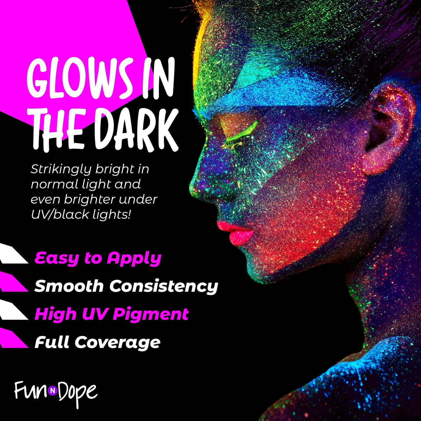 UV Body Paint and Face Paint - 8 Colors - Blacklight Reactive Paints - Body Makeup Glows In the Dark for Black Light Parties, Halloween Costume Beauty & Personal Care FUN N DOPE
