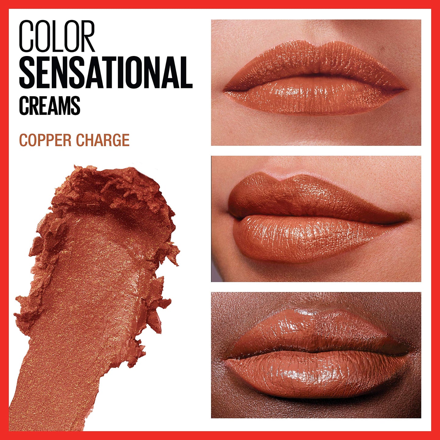 Maybelline Color Sensational Lipstick, Lip Makeup, Cream Finish, Hydrating Lipstick, Nude, Pink, Red, Plum Lip Color, Copper Charge, 0.15 oz; Beauty & Personal Care MAYBELLINE