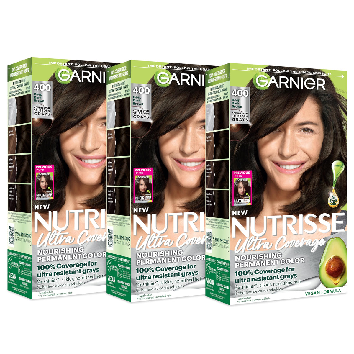 Garnier Nutrisse Ultra Coverage Hair Color, Permanent Hair Dye for Up to 8 Weeks of Stubborn Gray Coverage, Vegan & Cruelty-Free, 400 Deep Dark Brown
