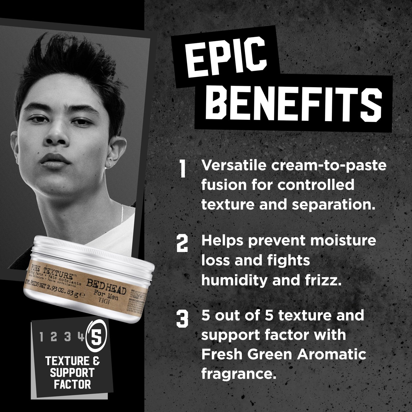 TIGI Bed Head for Men Pure Texture Hair Molding Paste - Use for Texture & Separation - Versatile Cream-to-Paste Fusion - For Men's Hairstyles - Use on Beauty & Personal Care TIGI