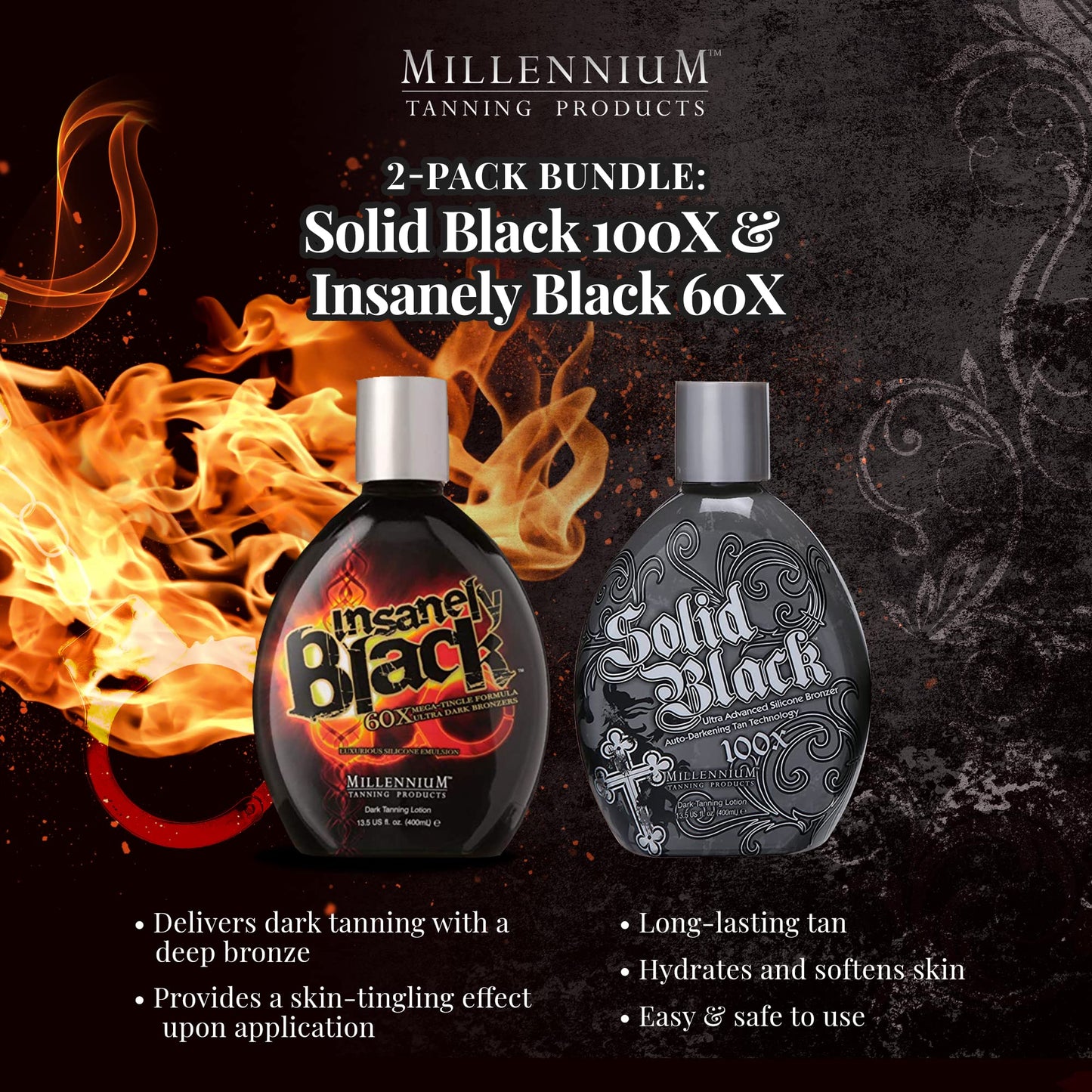 Millennium Tanning Products, Solid Black 100x (13.5 oz) and Insanely Black 60x (13.5 oz) Beauty & Personal Care Millennium Tanning