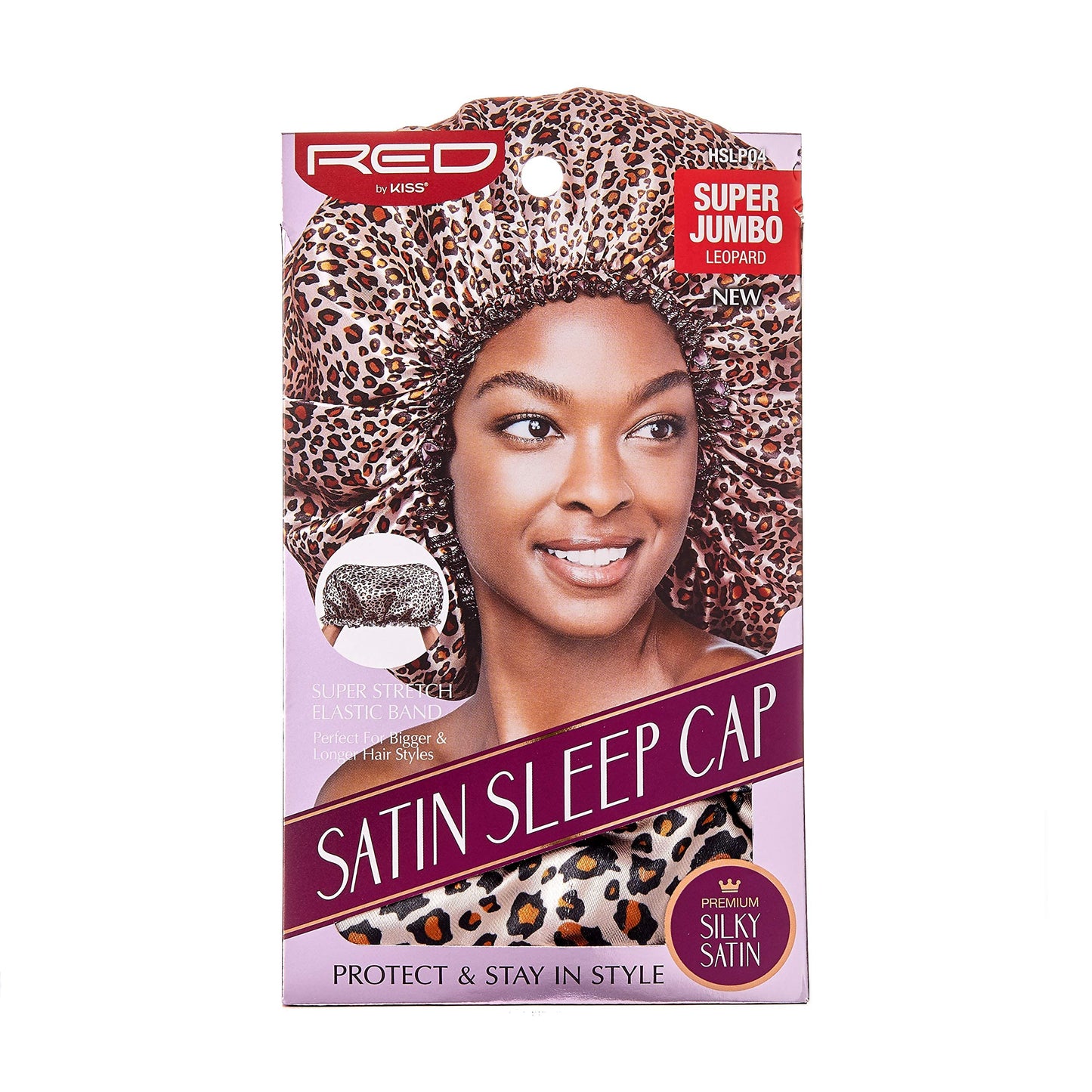 Red By Kiss Silky Satin Sleep Cap Premium Quality Shower Cap Satin Bonnet, Super Jumbo (Leopard) Beauty and Personal Care Red by Kiss
