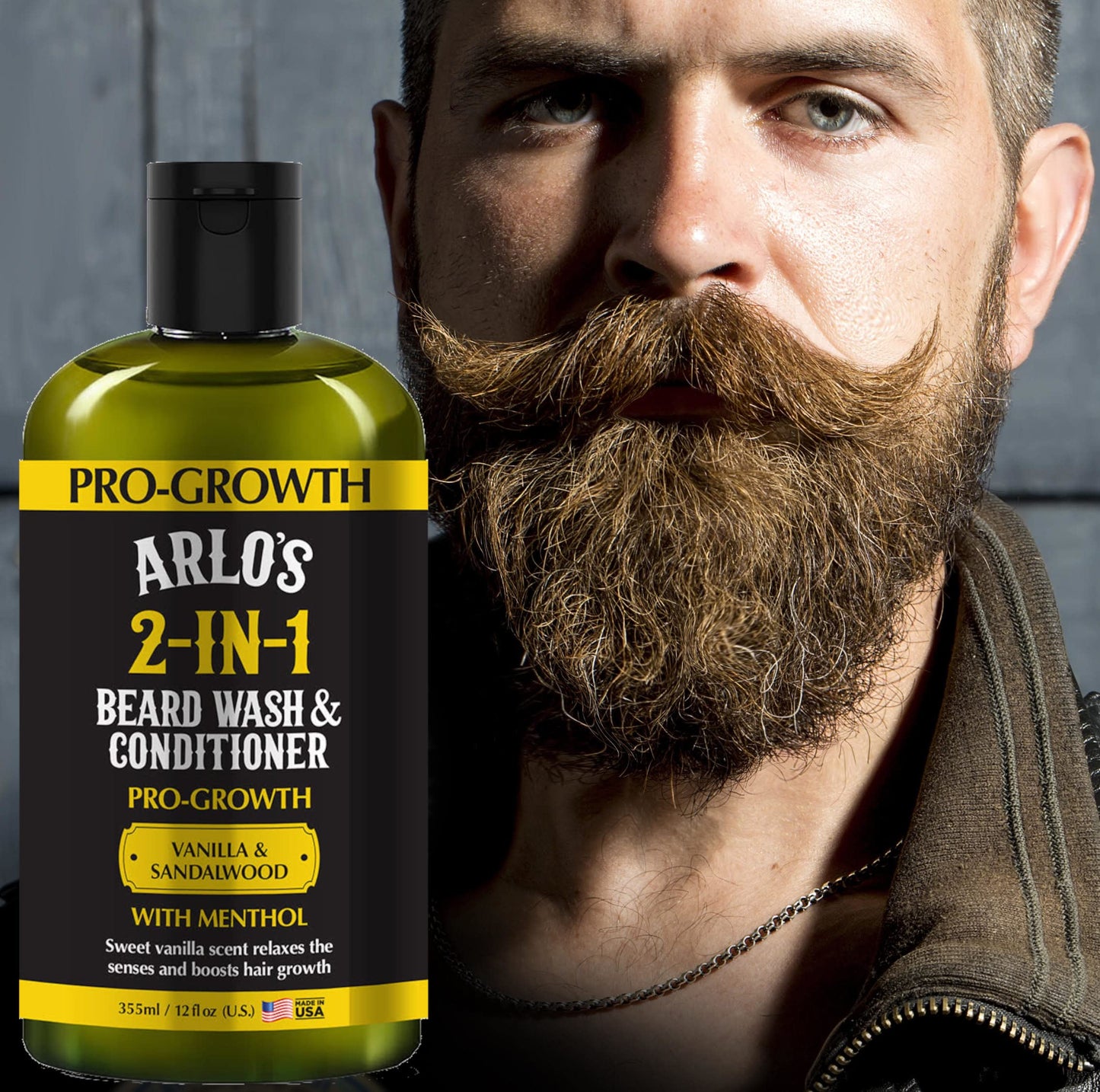 Arlo's Pro-Growth 2-in-1 Beard Wash and Conditioner - Vanilla Sandalwood with Menthol 12 oz Beauty and Personal Care Arlo's