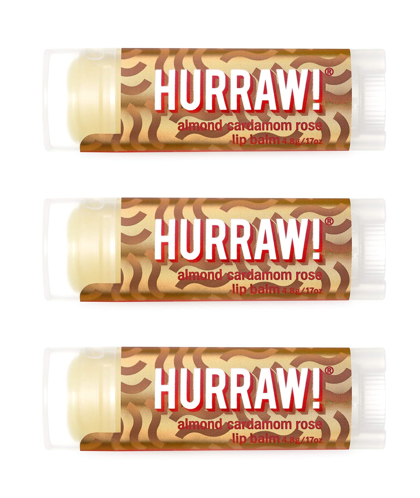 Hurraw! Almond, Cardamom, Rose (Vata) Lip Balm, 3 Pack: Organic, Certified Vegan, Cruelty and Gluten Free. Non-GMO, 100% Natural Ingredients. Bee Beauty & Personal Care HURRAW!