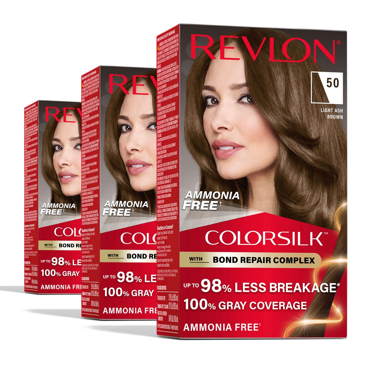 Revlon ColorSilk with Bond Repair Complex, Brown Permanent Hair Color, 100% Gray Coverage, Ammonia Free Hair Dye, Vegan Keratin, 50 Light Ash Brown Beauty & Personal Care REVLON
