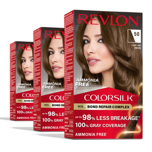 Revlon ColorSilk with Bond Repair Complex, Brown Permanent Hair Color, 100% Gray Coverage, Ammonia Free Hair Dye, Vegan Keratin, 50 Light Ash Brown Beauty & Personal Care REVLON