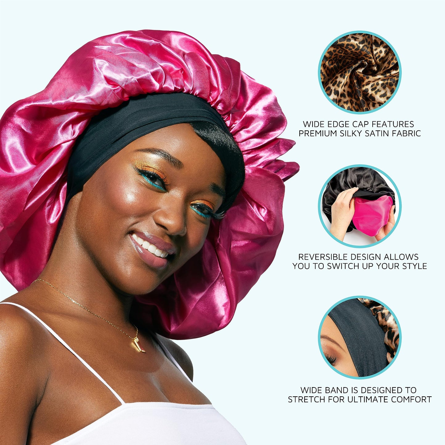 KISS Colors & Care Silky Satin Wide Edge Double Wear Cap XL,Leopard,Double Sided Reversible Design,Protects styles & Retains Beauty and Personal Care KISS COLORS & CARE