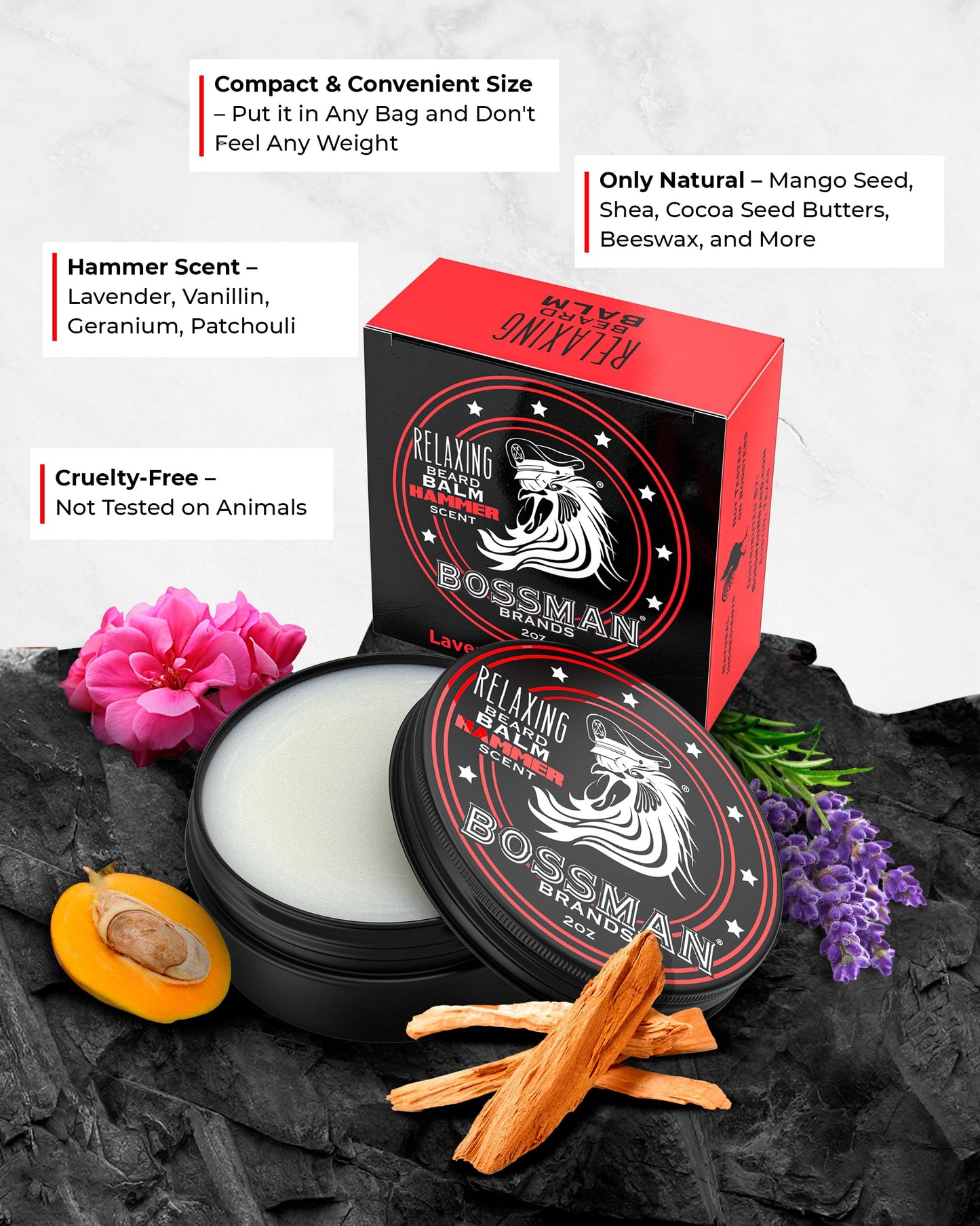 Bossman Relaxing Beard Balm - Beard Tamer, Relaxer, Thickener and Softener Cream - Made in USA (Hammer Scent) Beauty & Personal Care Bossman