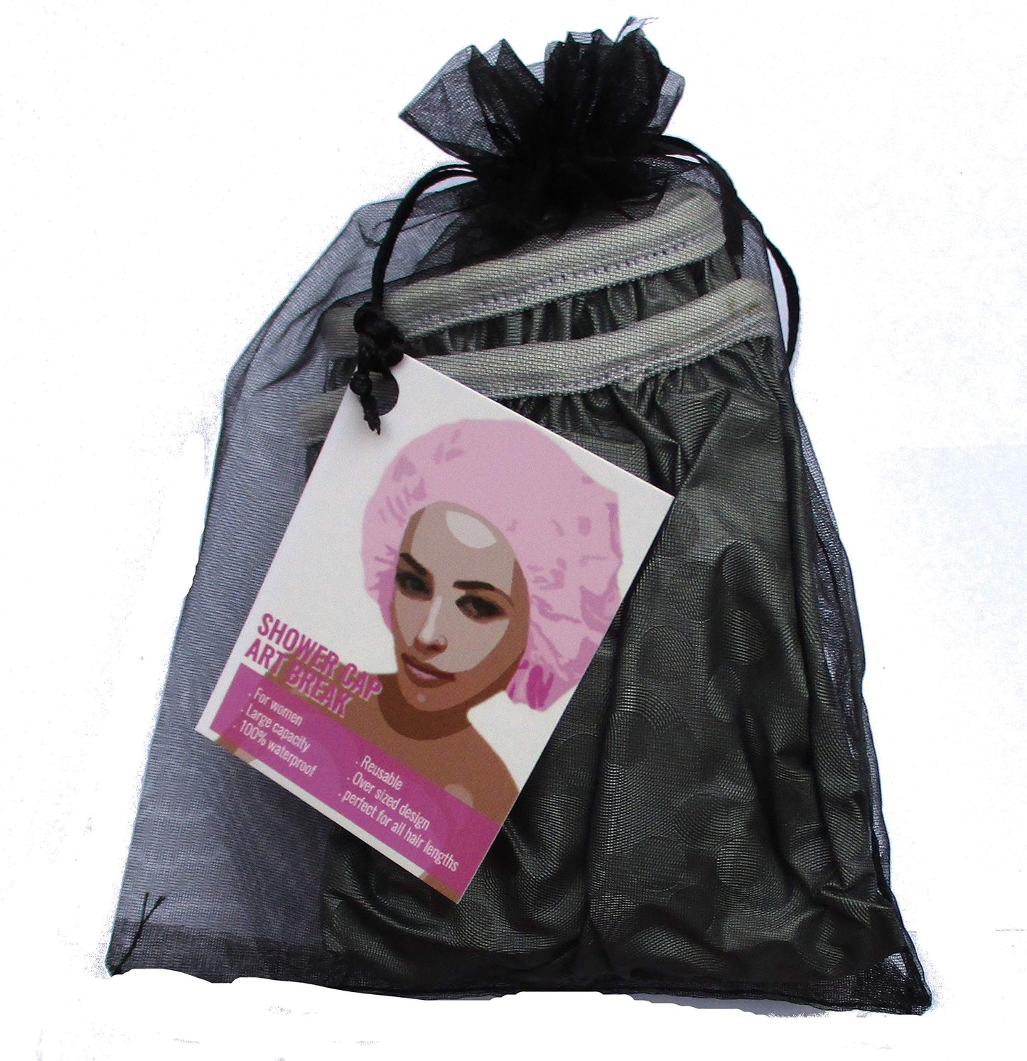 Black shower cap, Dark Charcoal Shower Cap for Men or Women for Regular hair or all Hair Lengths Vinyl Material Soft Elastic Band Durable Beauty and Personal Care Art Break