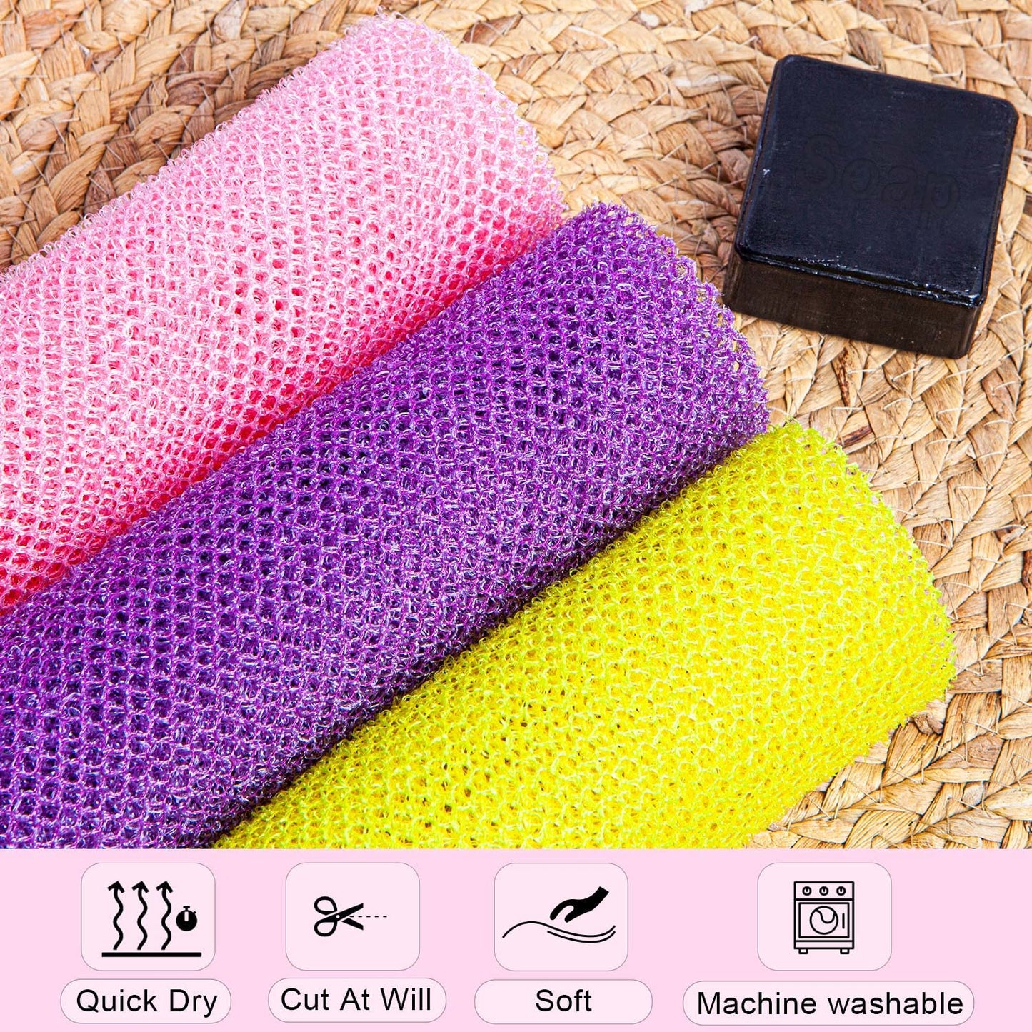 Gugull 3 Pcs African Exfoliating Net Sponge African Bath Sponge Scrubbing Rag Net African Wash Shower Long Net Body Scrubber Beauty & Personal Care Gugull