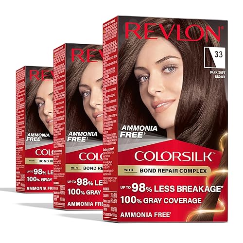 Revlon ColorSilk with Bond Repair Complex, Brown Permanent Hair Color, 100% Gray Coverage, Ammonia Free Hair Dye, Vegan Keratin, 33 Dark Soft Brown Beauty & Personal Care REVLON