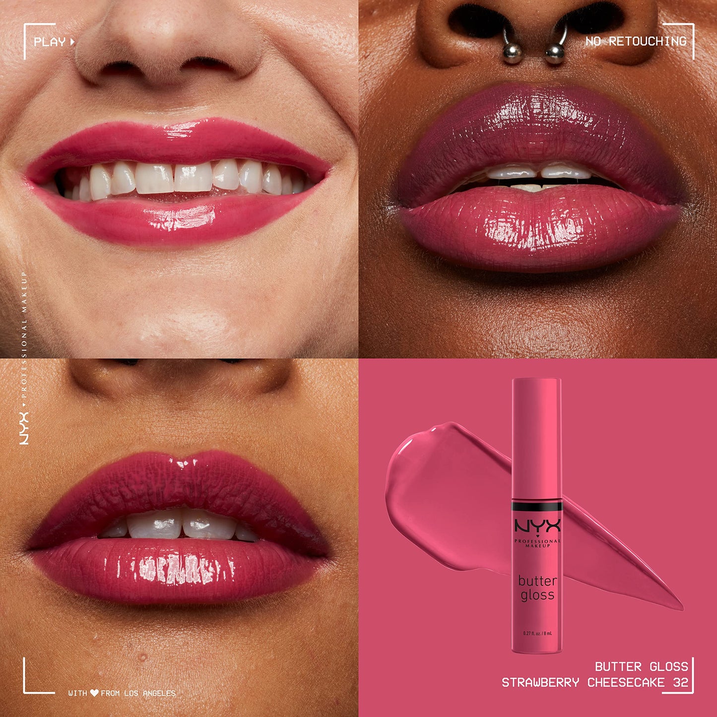 NYX PROFESSIONAL MAKEUP Butter Gloss, Non-Sticky Lip Gloss - Strawberry Cheesecake (Warm Pink) Beauty & Personal Care NYX PROFESSIONAL MAKEUP