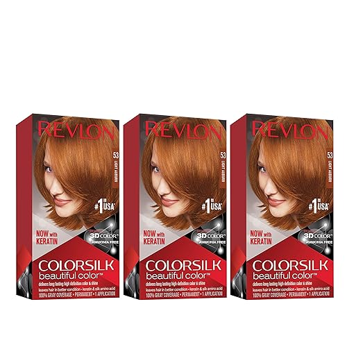 Revlon Colorsilk Beautiful Color, Permanent Hair Dye with Keratin, 100% Gray Coverage, Ammonia Free, 51 Light Auburn (Pack of 3) Beauty & Personal Care REVLON