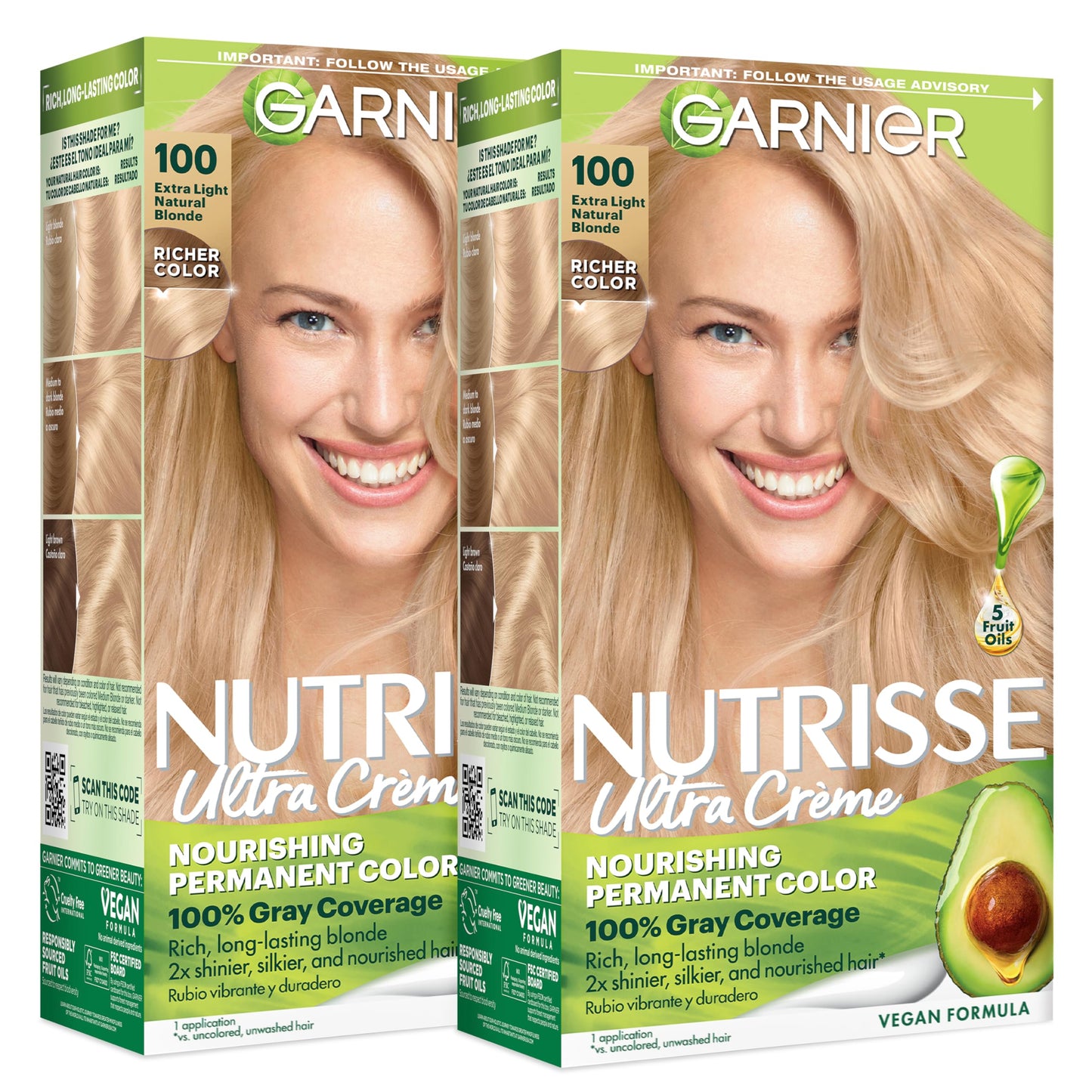 Garnier Nutrisse Ultra Crème Hair Color, Permanent Hair Dye with 100% Gray Coverage, Vegan & Cruelty-Free, 100 Extra-Light Natural Blonde (Chamomile) Beauty & Personal Care Garnier