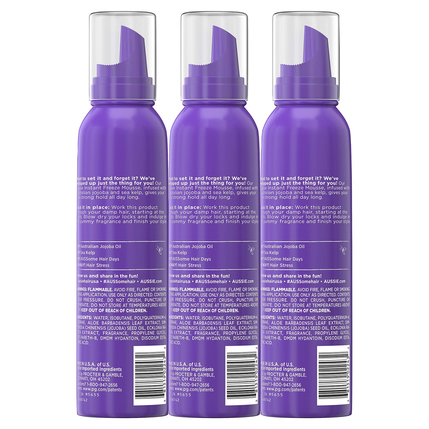 Aussie Mousse, with Jojoba & Sea Kelp, Instant Freeze, 24 Hour Hold, 6 fl oz, Triple Pack Beauty & Personal Care Aussie