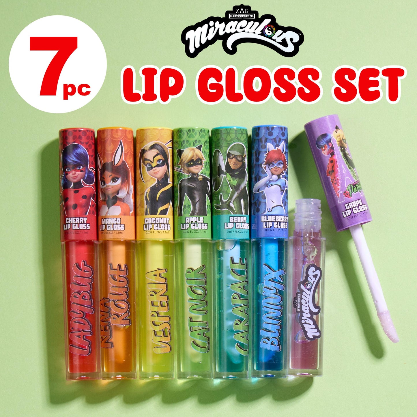 Miraculous 7pc Lip Gloss Set - Zag Heroez Lipgloss Collection Featuring Exciting Fruit Flavors & Precision Applicator Lip Gloss Tubes With Wand Beauty & Personal Care Miraculous